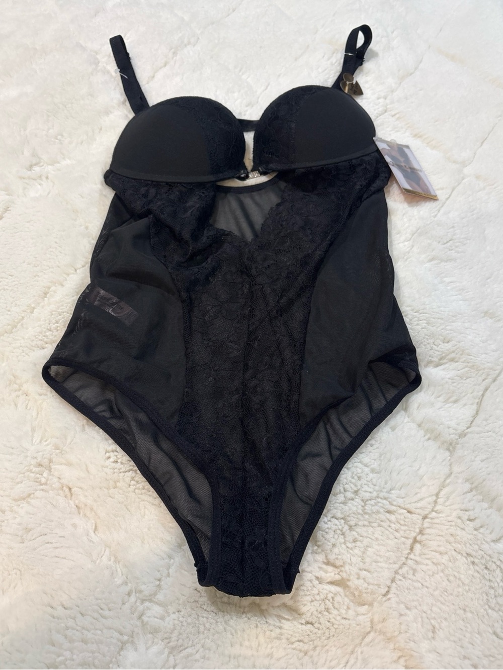 Juicy Couture Black Lace Cutout Bodysuit Sz Large NWT